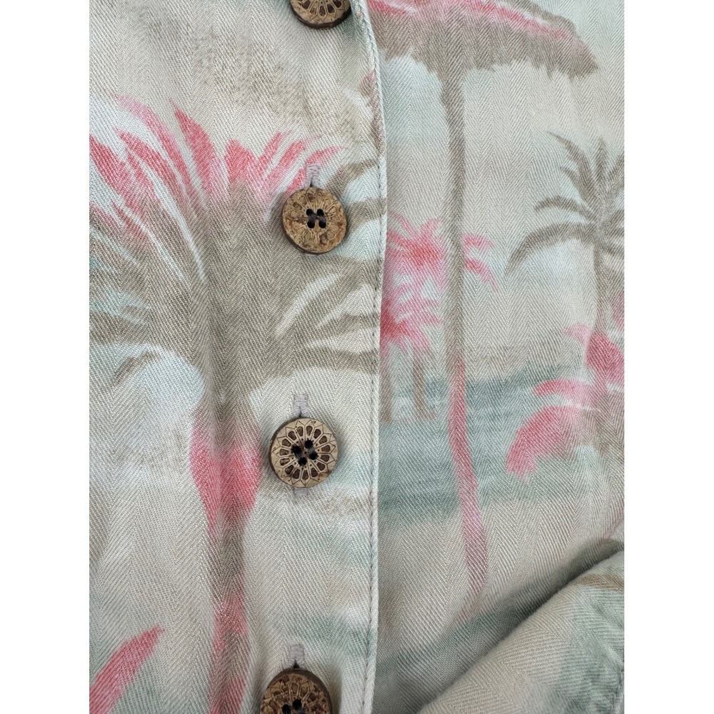 Caribbean Joe Womens Tropical Palm Tree Tie Front Rayon Crop Top Tan Pink Med - Picture 6 of 6